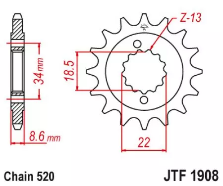 Pinion față JT JTF1908.15, 15z dimensiune 520-2