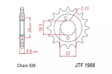 JT priekšējais zobrats JTF1908.15RB, 15z izmērs 520 ar vibrāciju slāpētāju - JTF1908.15RB