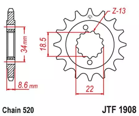 Ritzel vorne JT JTF1908.15RB, 15 Zähne Teilung 520 gummiert-2