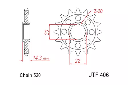 Első lánckerék JT JT JTF406.16, 16z 520-as méret - JTF406.16