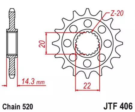 Pinion față JT JT JTF406.16, 16z dimensiune 520-2
