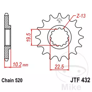 Roda dentada dianteira JT JTF432.13, 13z tamanho 520