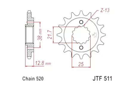 JT forreste tandhjul JTF511.15RB, 15z størrelse 520 med vibrationsdæmper-1