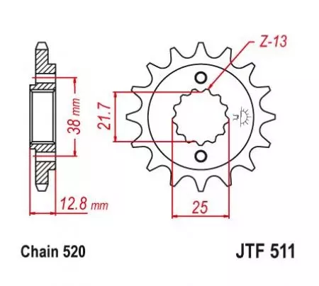 JT forreste tandhjul JTF511.15RB, 15z størrelse 520 med vibrationsdæmper-2