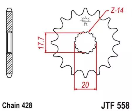 JT első lánckerék JTF558.16RB, 16z 428-as méret 428-as lengéscsillapítóval-2