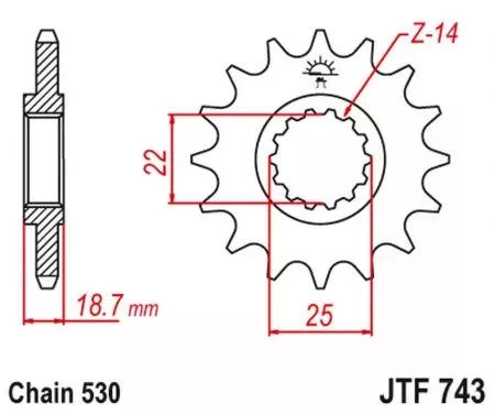 Roda dentada dianteira JT JTF743.14, 14z tamanho 530-2