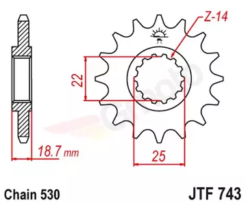Priekšējais zobrats JT JTF743.15, 15z izmērs 530 - JTF743.15
