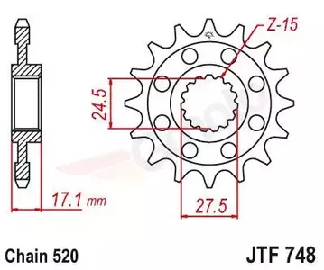 Roda dentada dianteira JT JTF748.15, 15z tamanho 520 - JTF748.15