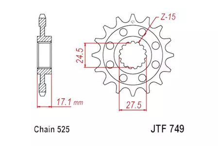 Roda dentada dianteira JT JTF749.16, 16z tamanho 525 - JTF749.16