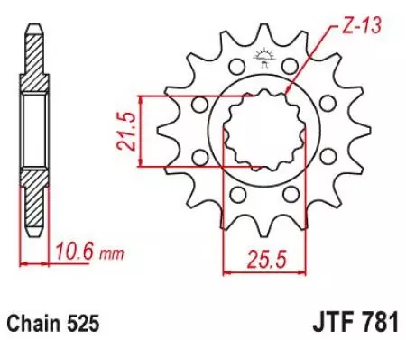 Roda dentada dianteira JT JTF781.14, 14z tamanho 525-2