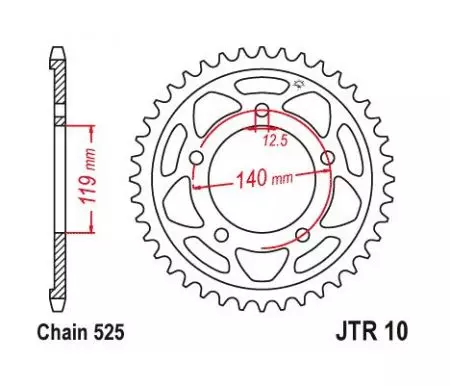 Bageste tandhjul JT JTR10.44, 44z størrelse 525-2