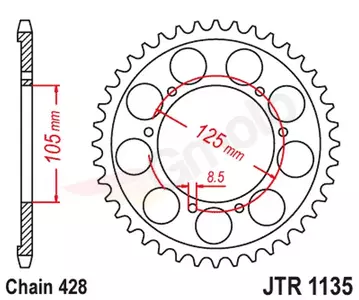 Kettenrad hinten Stahl JT JTR1135.62, 62 Zähne Teilung 428 - JTR1135.62