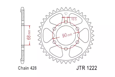 Kettenrad hinten Stahl JT JTR1222.47, 47 Zähne Teilung 428 - JTR1222.47