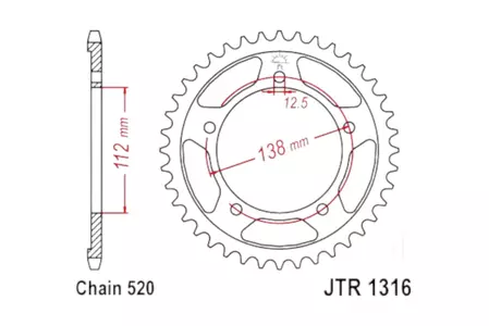 Задно зъбно колело JT JTR1316.38, 38z размер 520 - JTR1316.38