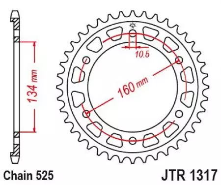 Kettenrad hinten Stahl JT JTR1317.43, 43 Zähne Teilung 525-2