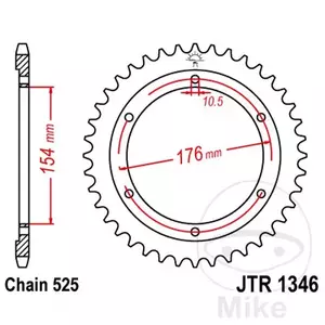 JT roda dentada traseira em aço JTR1346.44, 44z tamanho 525 - JTR1346.44