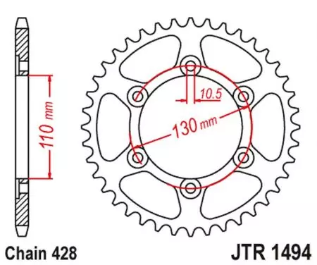 Pignone posteriore in acciaio JT JTR1494.56, 56z misura 428-2