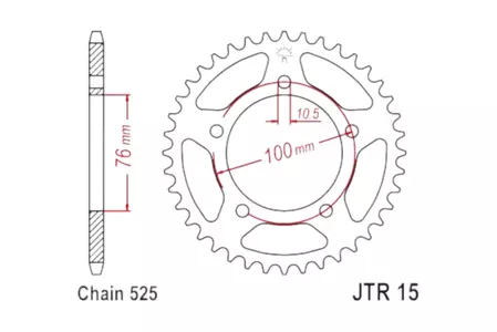 Bakre kedjehjul JT JTR15.44, 44z storlek 525