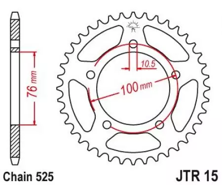 Bakre kedjehjul JT JTR15.44, 44z storlek 525-2