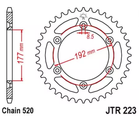 Kettenrad hinten Stahl JT JTR223.53, 53 Zähne Teilung 520-2