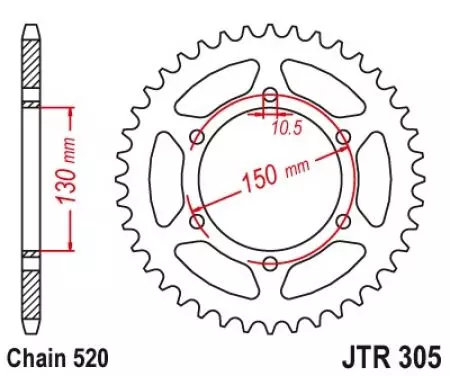 Čelični stražnji lančanik JT JTR305.46ZBK, 46z, veličina 520, crni-2