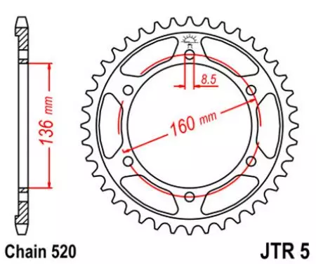 Kettenrad hinten Stahl JT JTR5.40, 40 Zähne Teilung 520-2