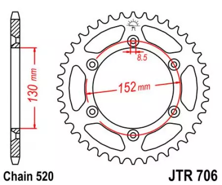 Takarenkaan ketjupyörä JT JTR706.48, 48z koko 520-2