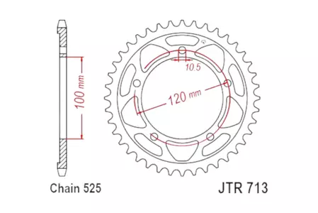 JT bageste tandhjul JTR713.40, 40z størrelse 525-1