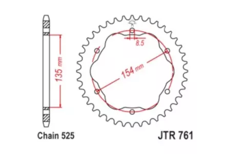 Zadní řetězové kolo JT JTR761.43, 43z velikost 525 - JTR761.43
