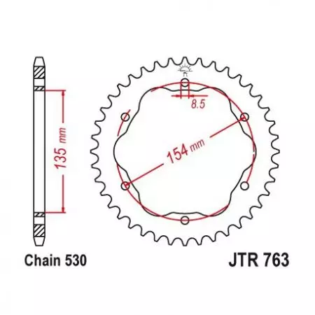 Kettenrad hinten Stahl JT JTR763.40, 40 Zähne Teilung 530-2