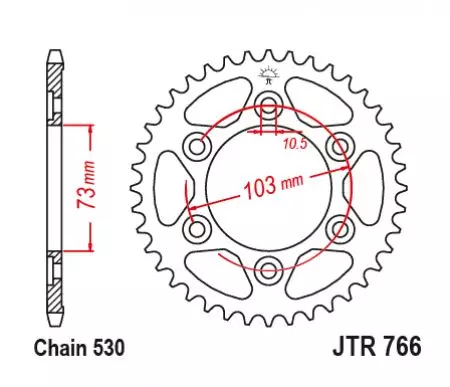 Čelični stražnji lančanik JT JTR766.43, 43z, veličina 530-2
