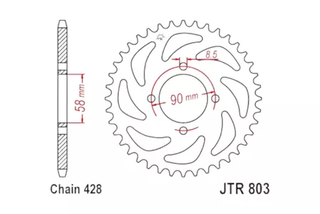 Roda dentada traseira JT JTR803.45, 45z tamanho 428 - JTR803.45