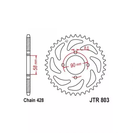 Roda dentada traseira JT JTR803.45, 45z tamanho 428-2