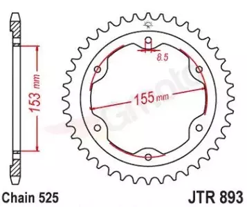 Kettenrad hinten Stahl JT JTR893.38ZBK, 38 Zähne Teilung 525 schwarz - JTR893.38ZBK