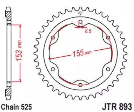 Kettenrad hinten Stahl JT JTR893.38ZBK, 38 Zähne Teilung 525 schwarz-2