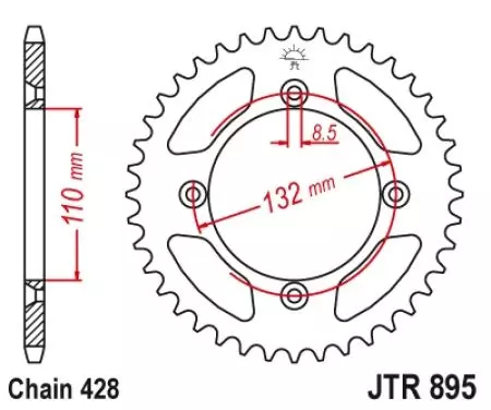 JT roda dentada traseira em aço JTR895.49ZBK, 49z tamanho 428 preto-2