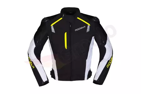 Modeka Lineos Motorradjacke aus schwarzem, weißem und neonfarbenem Textil M-1