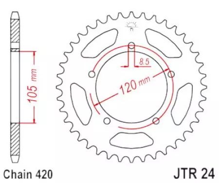 Kettenrad hinten Stahl JT JTR24.51, 51 Zähne Teilung 420-2