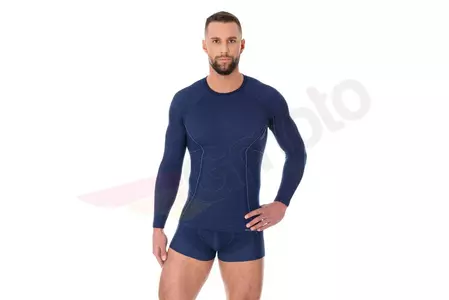 T-shirt Brubeck Active Wool a maniche lunghe da uomo, blu navy XL