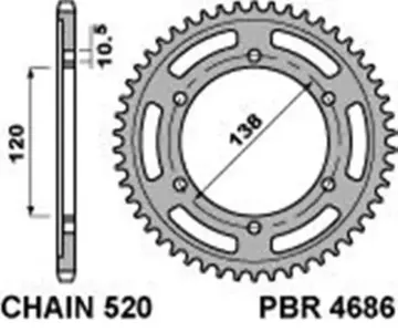 Bageste tandhjul i stål PBR 4686 36Z størrelse 520 JTR1220-36 - 468636C45