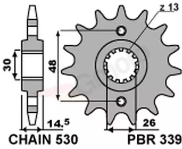 Pinion față din oțel PBR 339 16Z dimensiune 530 JTF339-16 - 3391618NC