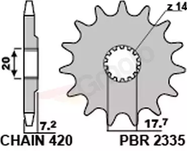 PBR 2335 14Z forreste tandhjul i stål, størrelse 420 JTF1558-14 - 23351418NC