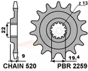 Pignone anteriore in acciaio PBR 2259 13Z misura 520 JTF1442-13 - 22591318NC