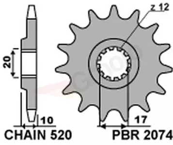 Pignone anteriore in acciaio PBR 2074 14Z misura 520 - 20741418NC