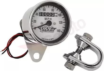 Drag Specialties 2,4 tommer forkromet speedometer 1:1 hvid urskive - 21-6824DS1-BX15