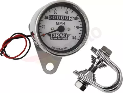 Drag Specialties 2,4-palčni kromirani beli merilnik hitrosti z 2:1 številkami - 21-6825DS1-BX15