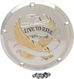 Derby vāks Drag Specialties 5 skrūves hroma zelts Live to Ride - D33-0110GA