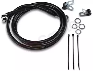 Drag Specialties staalomvlochten voorremleidingen zwart verlengd met 25 cm - 640113-10BLK
