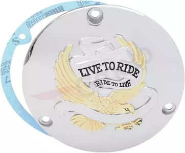 Drag Specialties хром/злато Live To Ride капак на съединителя с 3 отвора - 33-0010DA