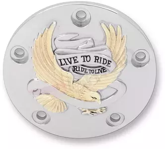 Drag Specialties хромиран/златен капак на прекъсвача на запалването Live To Ride - 30-0187GA